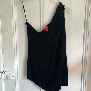 Elle L Womens One Shoulder Black Beaded Blouse, new with tags